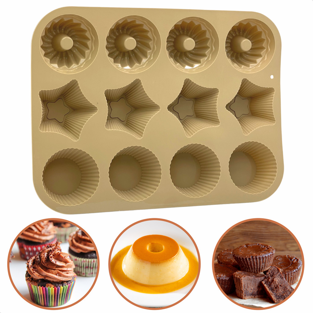 Forma De Silicone Antiaderente 3 Modelos Para Doces Empadas Pão De Queijo Mini Pudim Creme