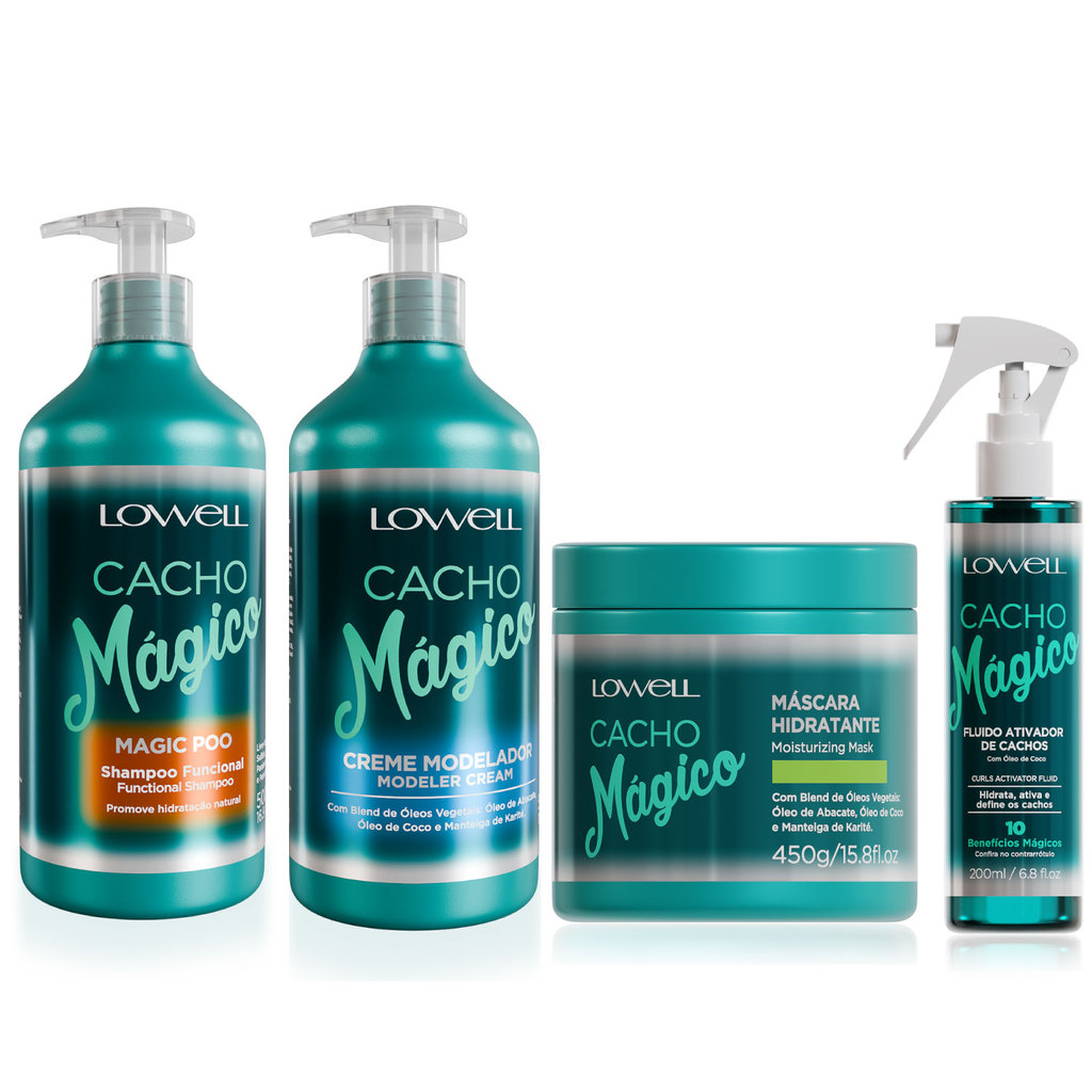 Kit Lowell Cacho Magico Shampoo 500ml Mascara Creme Ativador