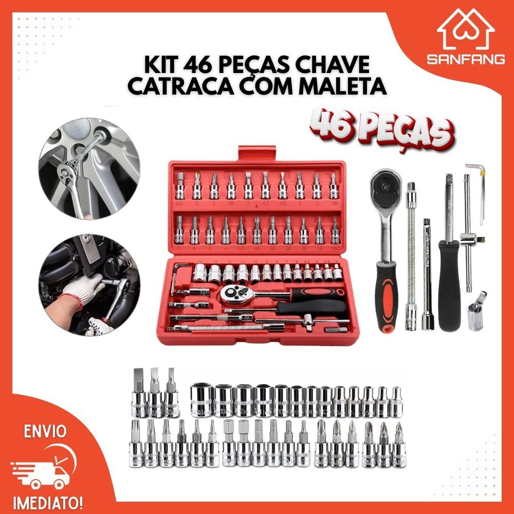 Kit De Ferramentas 46 Peças Jogo De Soquetes Chave Catraca Reversível Com Maleta Jogo De Ferramentas Completo em Oferta na Shopee