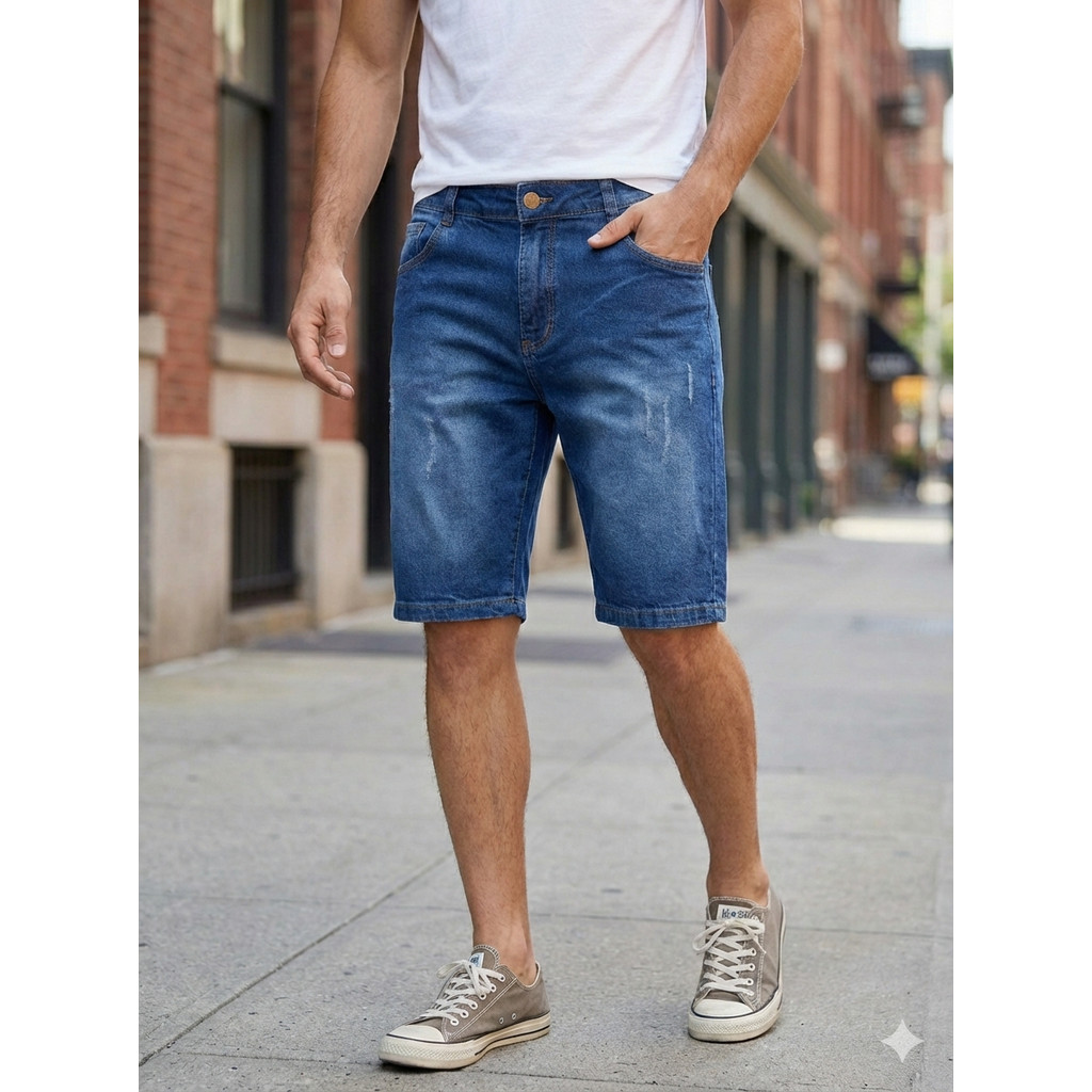 Bermuda jeans masculina azul escuro