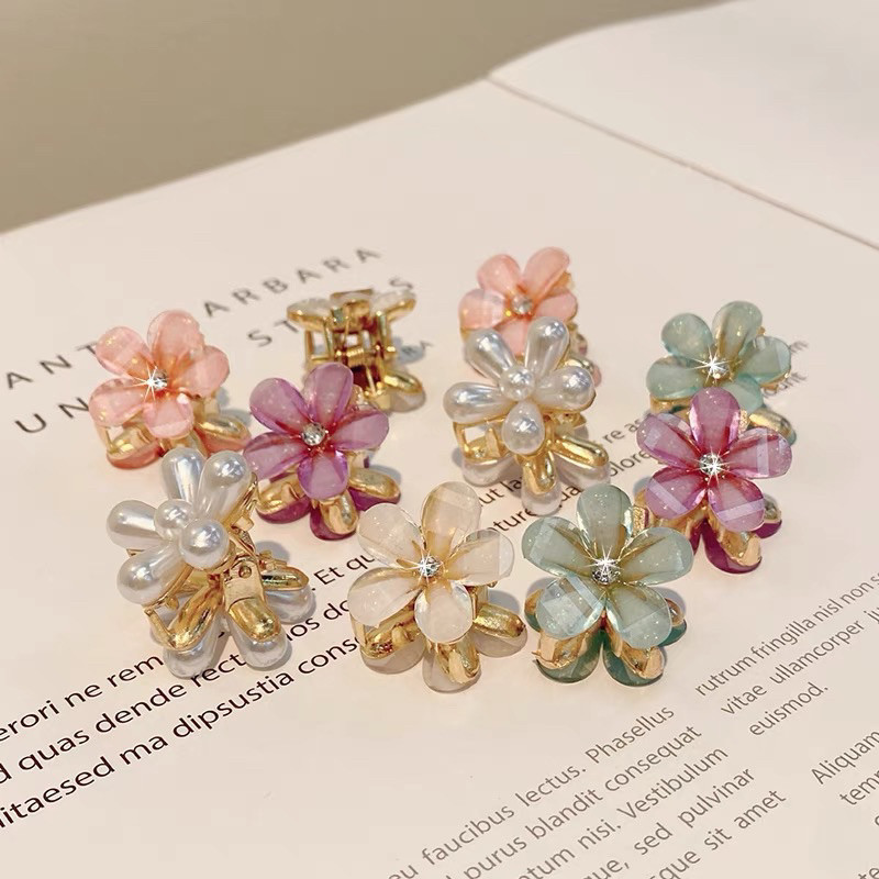 Kit 60 Mini Presilhas Piranha Florais com Cristais e Pérolas – Grampos de Cabelo Coloridos para Meninas e Adultos---WYL