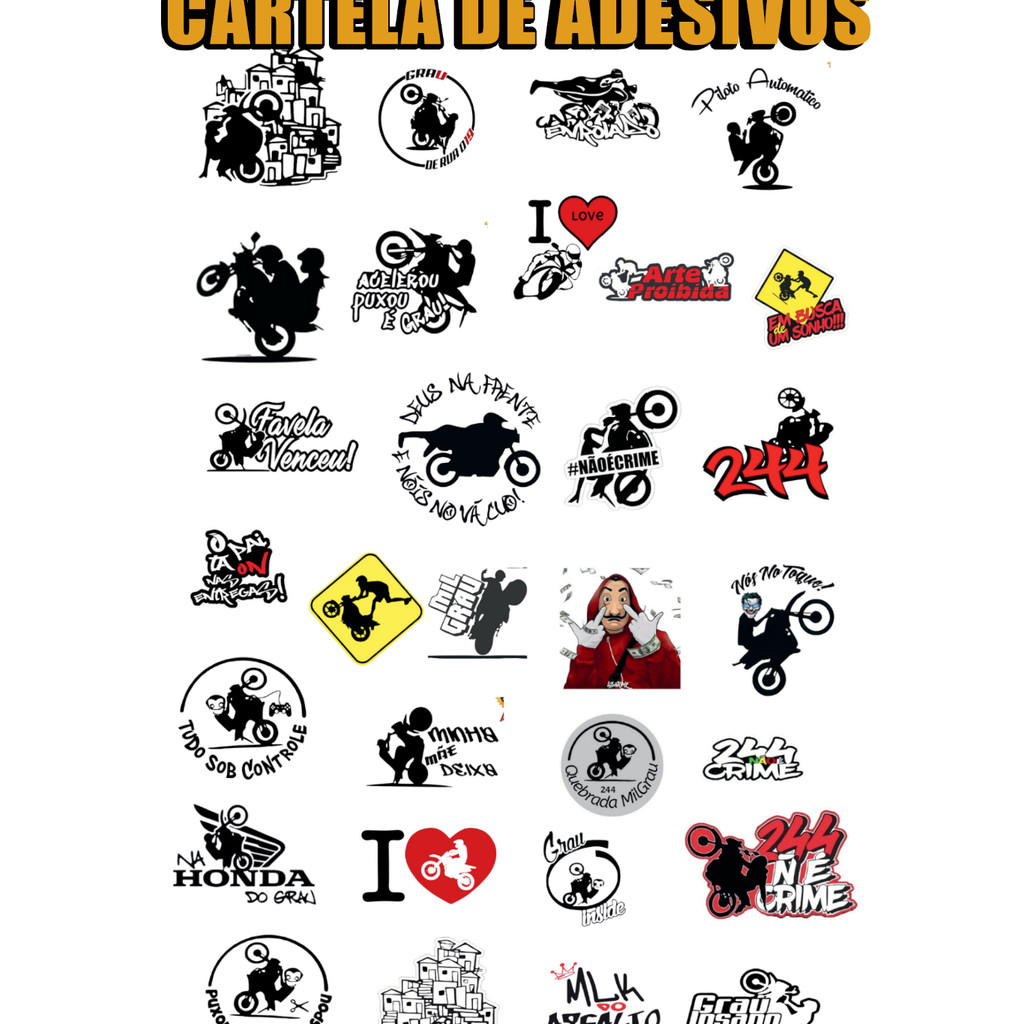 Detalhes do Kit 259 Adesivos Para Bicicleta Alta Resolução Cartela aprova d'agua - Personagens Frases e Simbolos