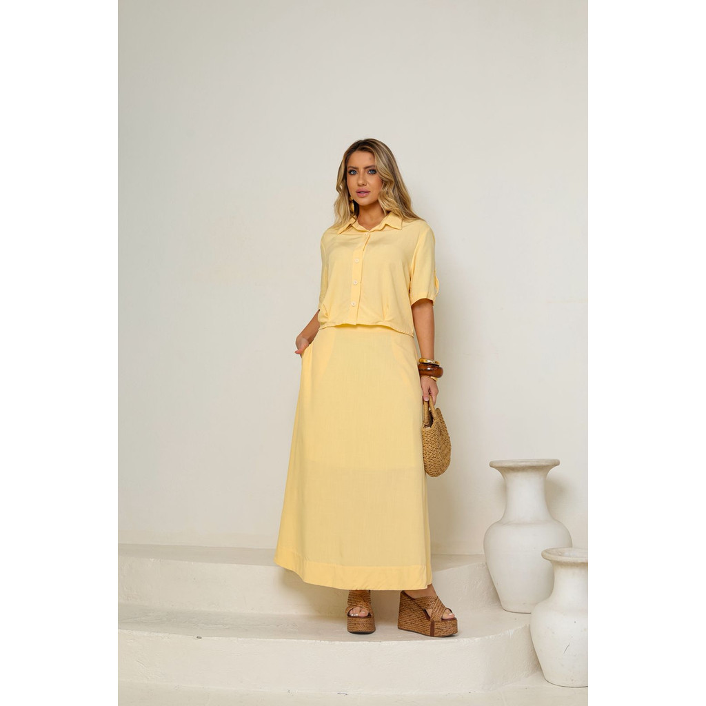 Conjunto Feminino Jaqueline Saia Midi Blusa Viscolinho Moda Evangélica Elegante