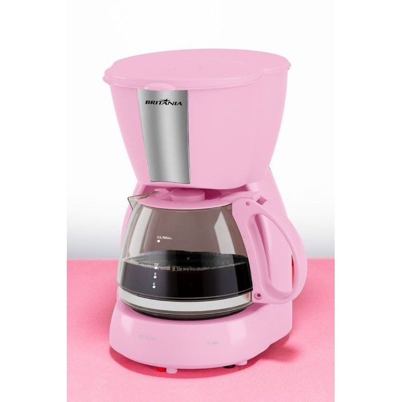 Cafeteira Elétrica Inox 550W | Até 15 Xícaras | Filtro Permanente | 220V – Rosa