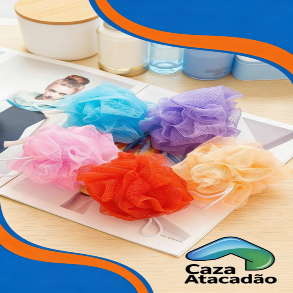 Kit Esponja Bucha de Nylon Para Banho com Cordinha