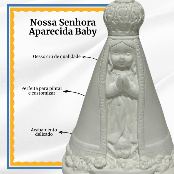 Detalhes do Kit com 10 Nossa Senhora Aparecida Baby 14cm em Gesso Cru