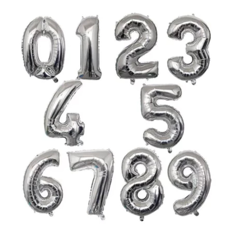 Kit 2 unidades balões numéricos bexiga metalizada prata decoração festa aniversário 32 polegadas 80cm em Oferta na Shopee