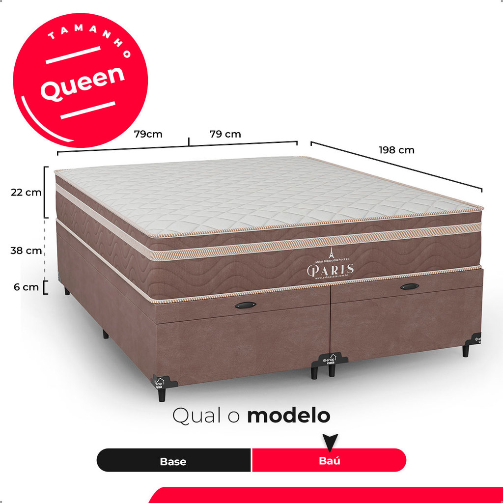 Cama Box Baú Queen Bipartido + Colchão Paris Molas Ensacadas - Suede Marrom - e-Shop Casa · foto 2