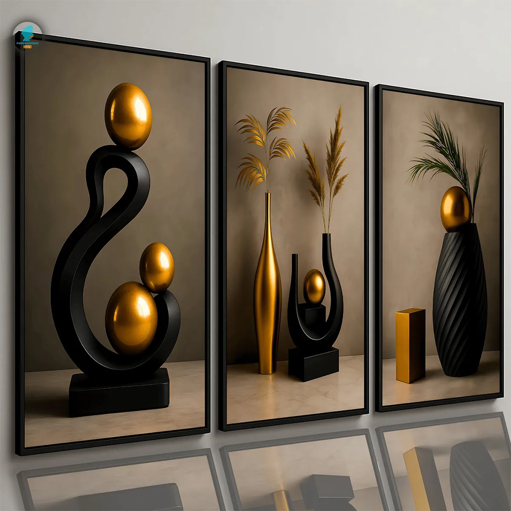 KIT 3 Decorative Picture Frame Modern Geometric Abstract Gold Sculpture Luxury Living Room Wall Decoration em Oferta na Shopee
