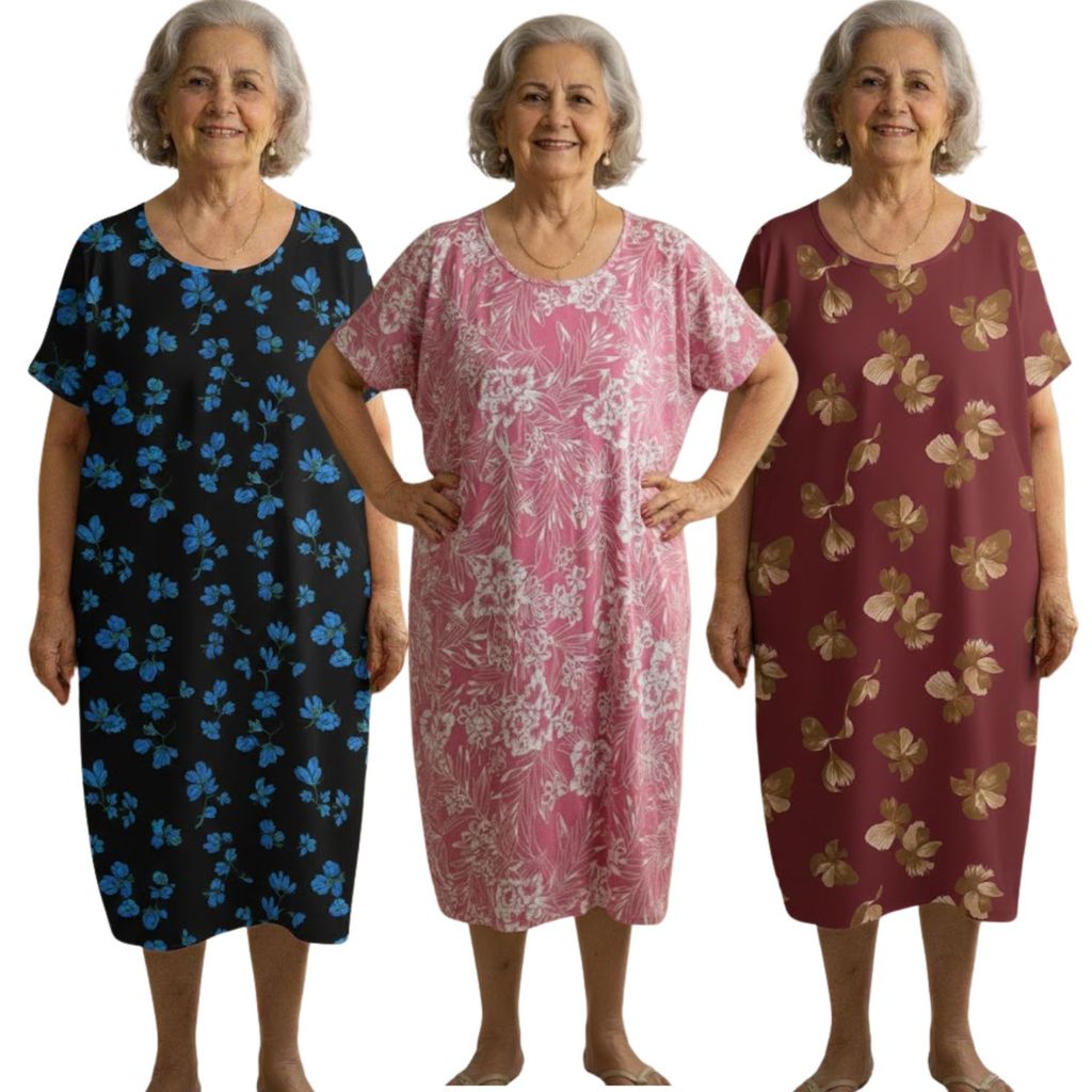 Kit 3x Vestidos Liganete Estampados Para Senhora Soltinho Confortável