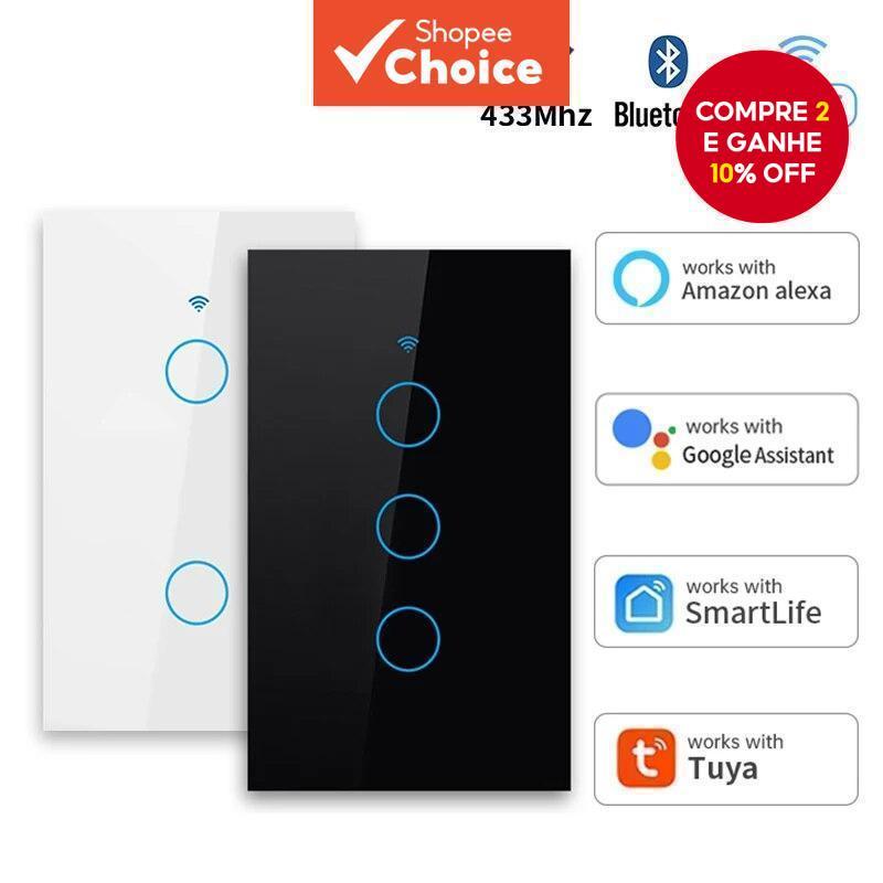 Interruptor De Parede Inteligente Tuya US WiFi + Bluetooth RF433 1-4 Gang Touch Sensor