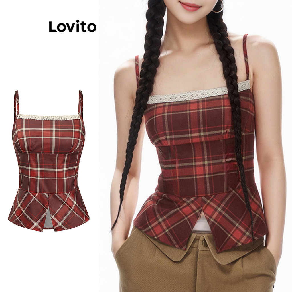 Lovito Regata Casual Xadrez Para Mulheres L95EDTK320