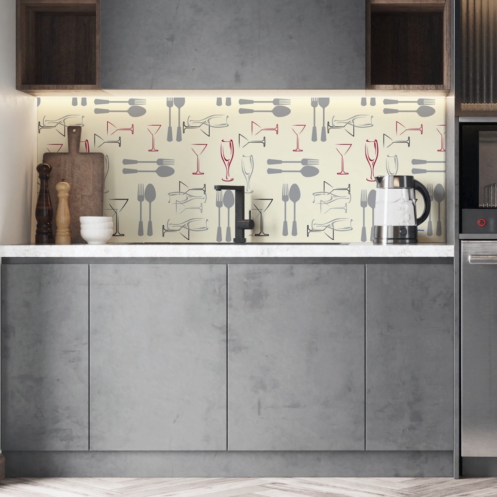 Papel De Parede Adesivo Talheres Cozinha Fundo Amarelo Adesivo Lavável Rolo de 3 Metros