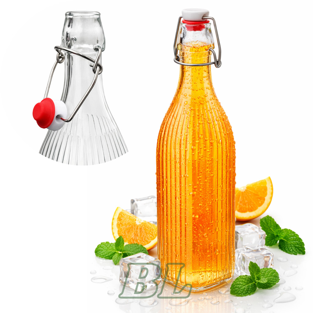 Garrafa 1 Litro de Vidro Canelado Com Fecho Hermético Água, Suco e Bebidas em Oferta na Shopee