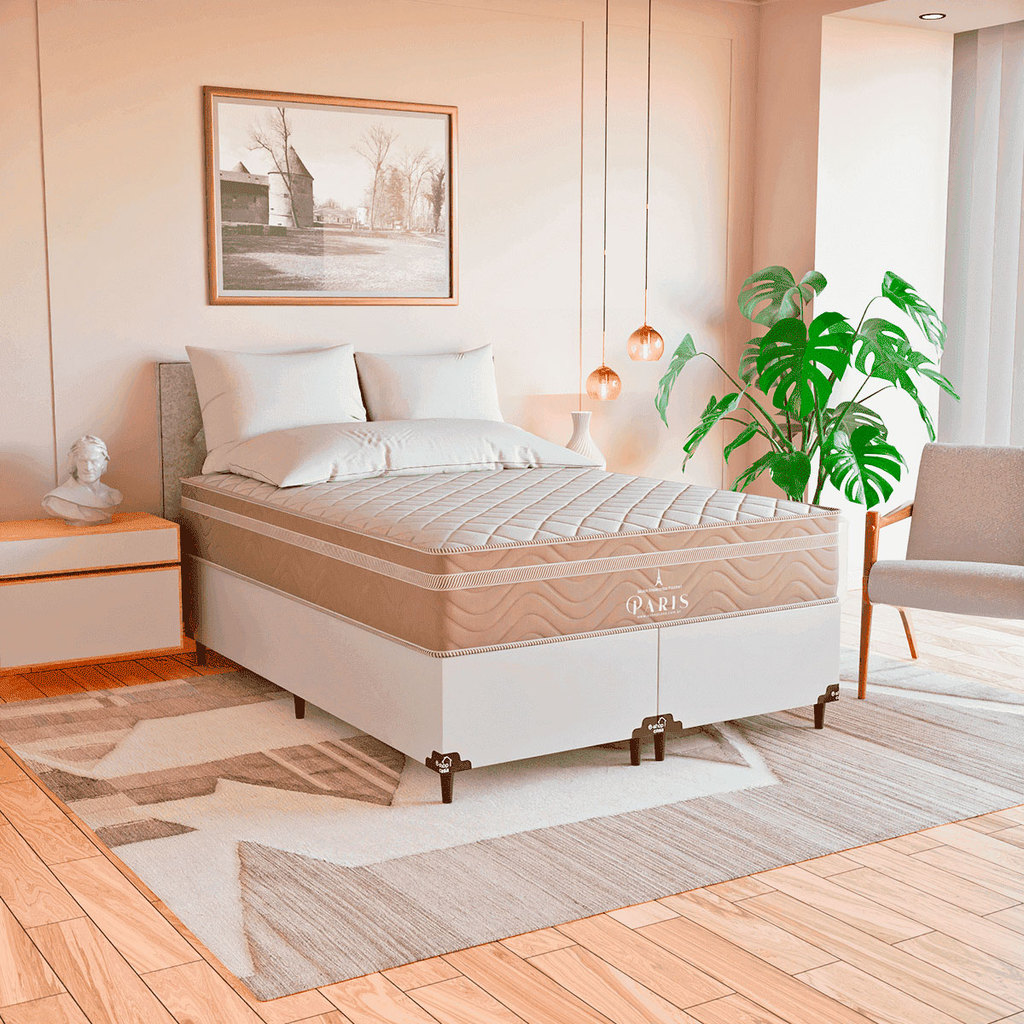 Cama Box Casal Bipartido + Colchão Molas Ensacadas Paris
