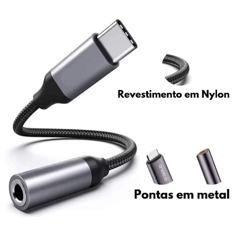 Cabo Adaptador Tipo C Ou Lightning Para Fone Ouvido P2 P3 3.5mm compativel com Samsung Xiaomi Iphone — imagem 2 de 2