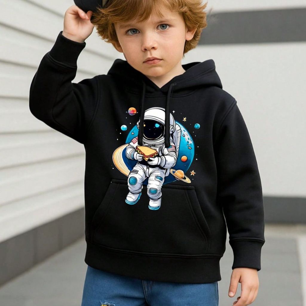 Moletom Infantil Juvenil Blusa de Frio Estampa Astronauta Flanelado Premium Bolso Cordão Com Capuz