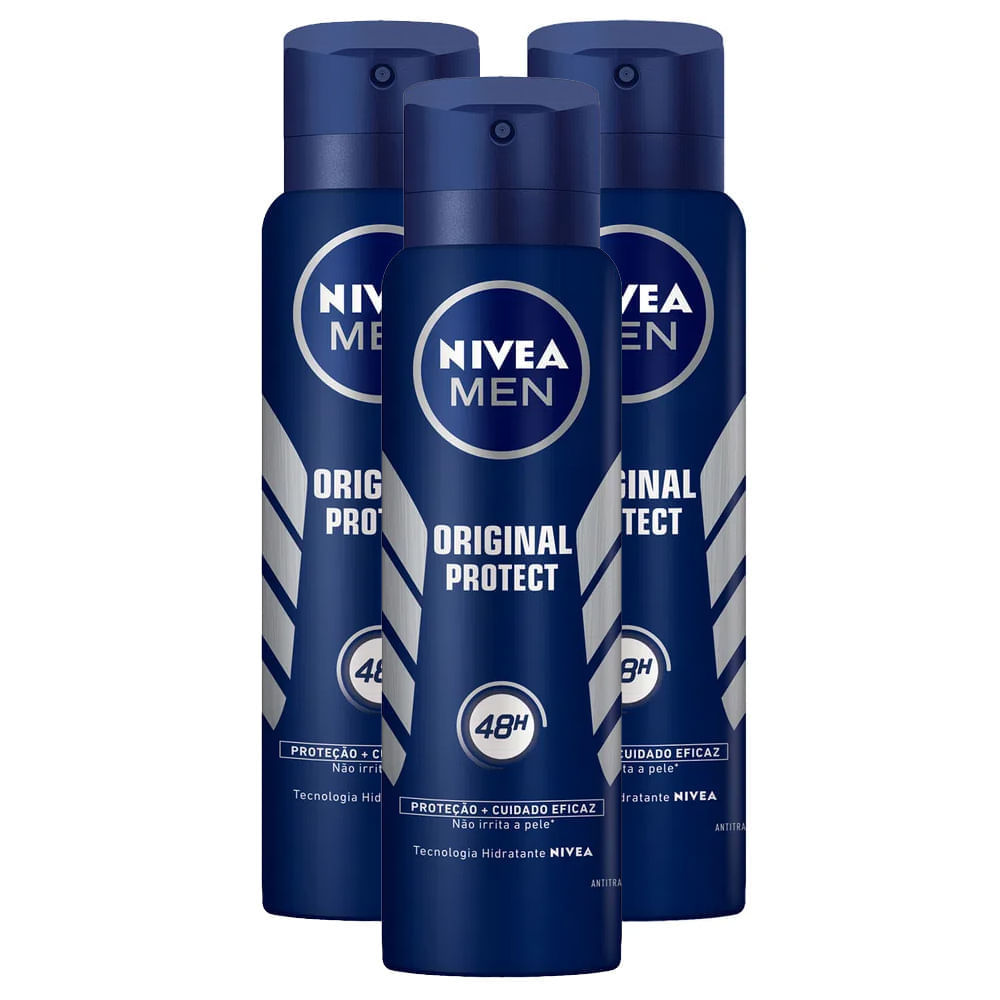 Kit 3 Desodorante Antitranspirante Aerosol Nivea Men Original Protect 150ml em Oferta na Shopee