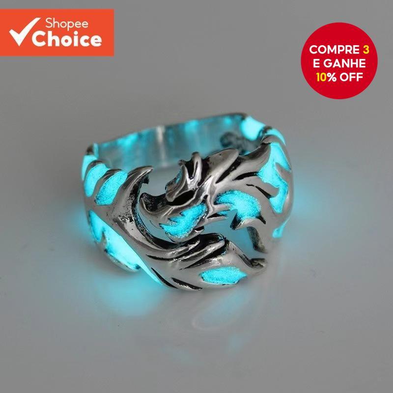 Novo Estilo Chinês Luminoso Dragão Padrão Anel Banda Larga Unissex Casal Jóias De Declaração