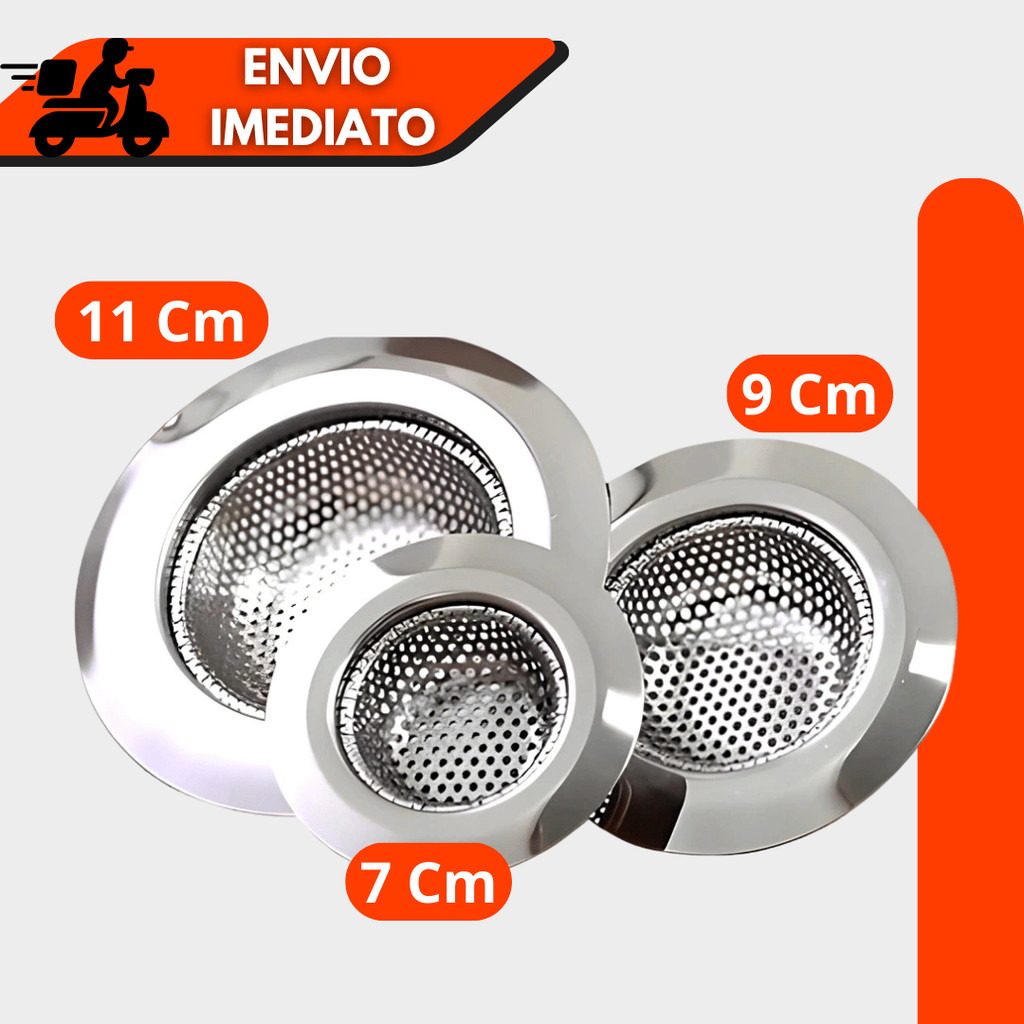 Kit 1/3 Ralos de Pia Aço Inox 11cm, 9cm e 7cm ou unitário – Protetores para Cuba de Cozinha