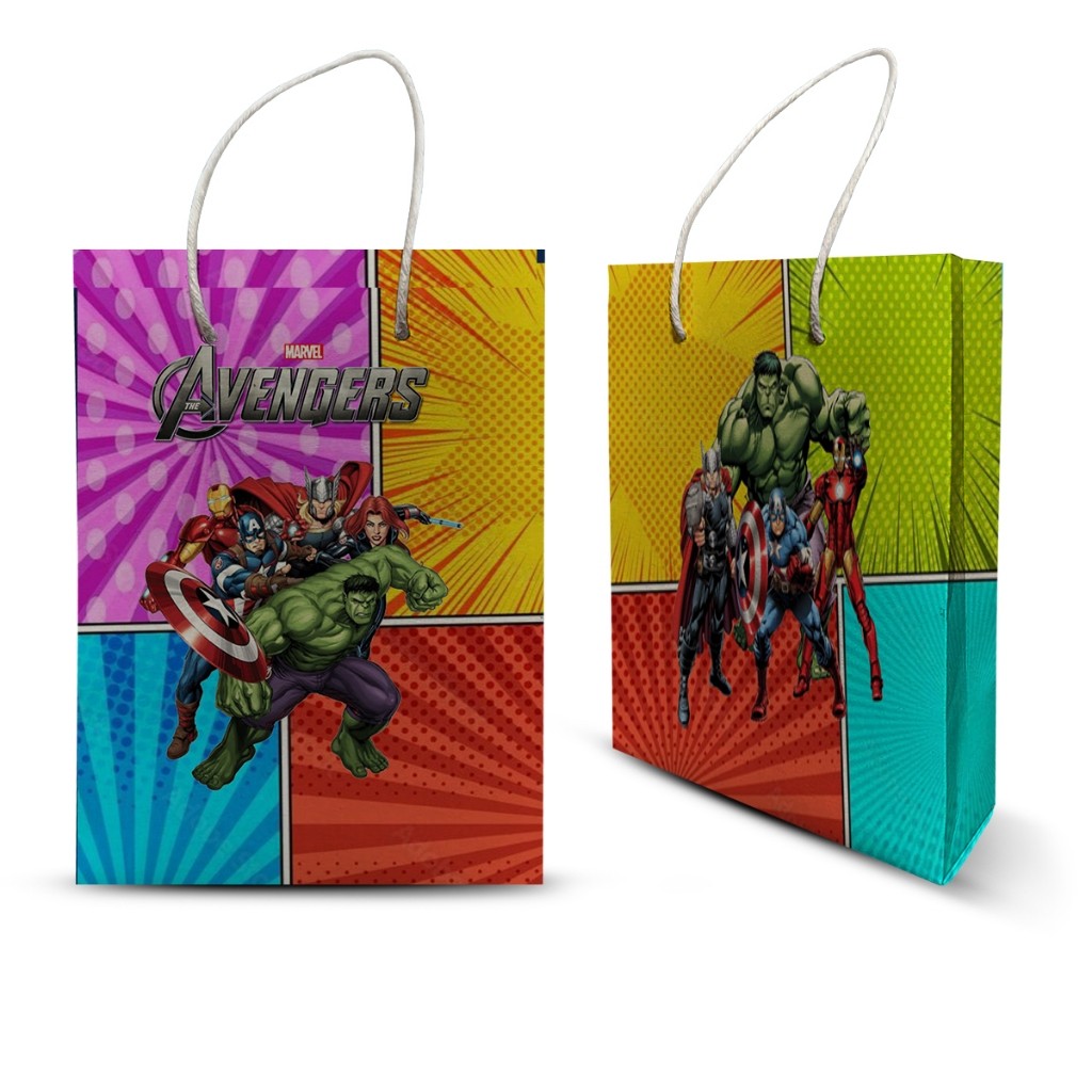 10 SACOLINHA PERSONALIZADA TEMA VINGADORES  LEMBRANCINHA MILK DE FESTA