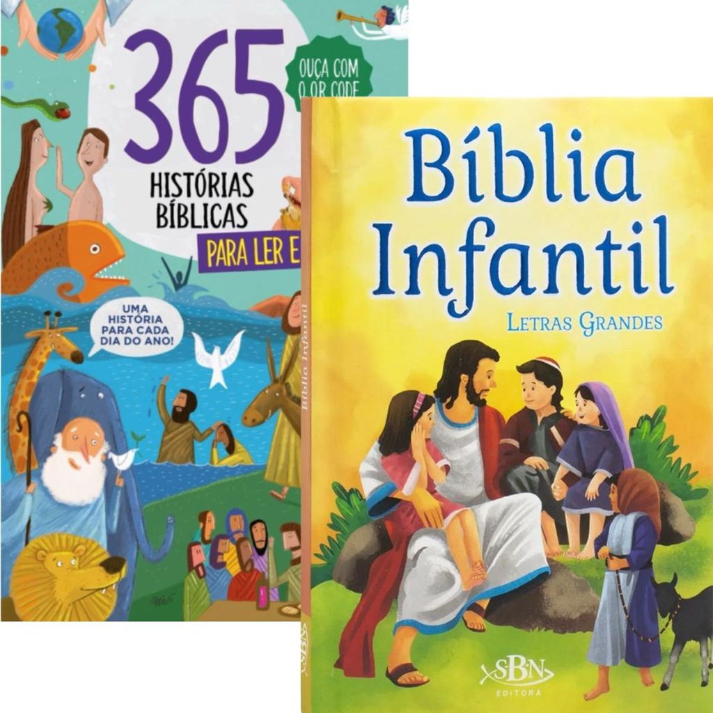 Kit 2 Livros | 365 Histórias Bíblicas para Ler e Ouvir + Bíblia Infantil Ilustrada Letras Grandes em Oferta na Shopee