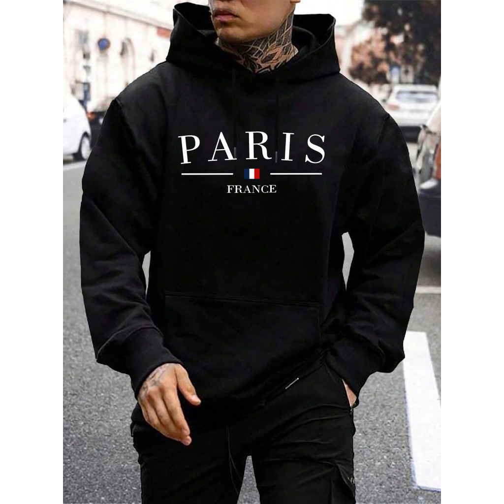 Blusa Moletom Canguru Masculino Unissex Masculino Feminino Bolso Capuz Paris France Flanelado