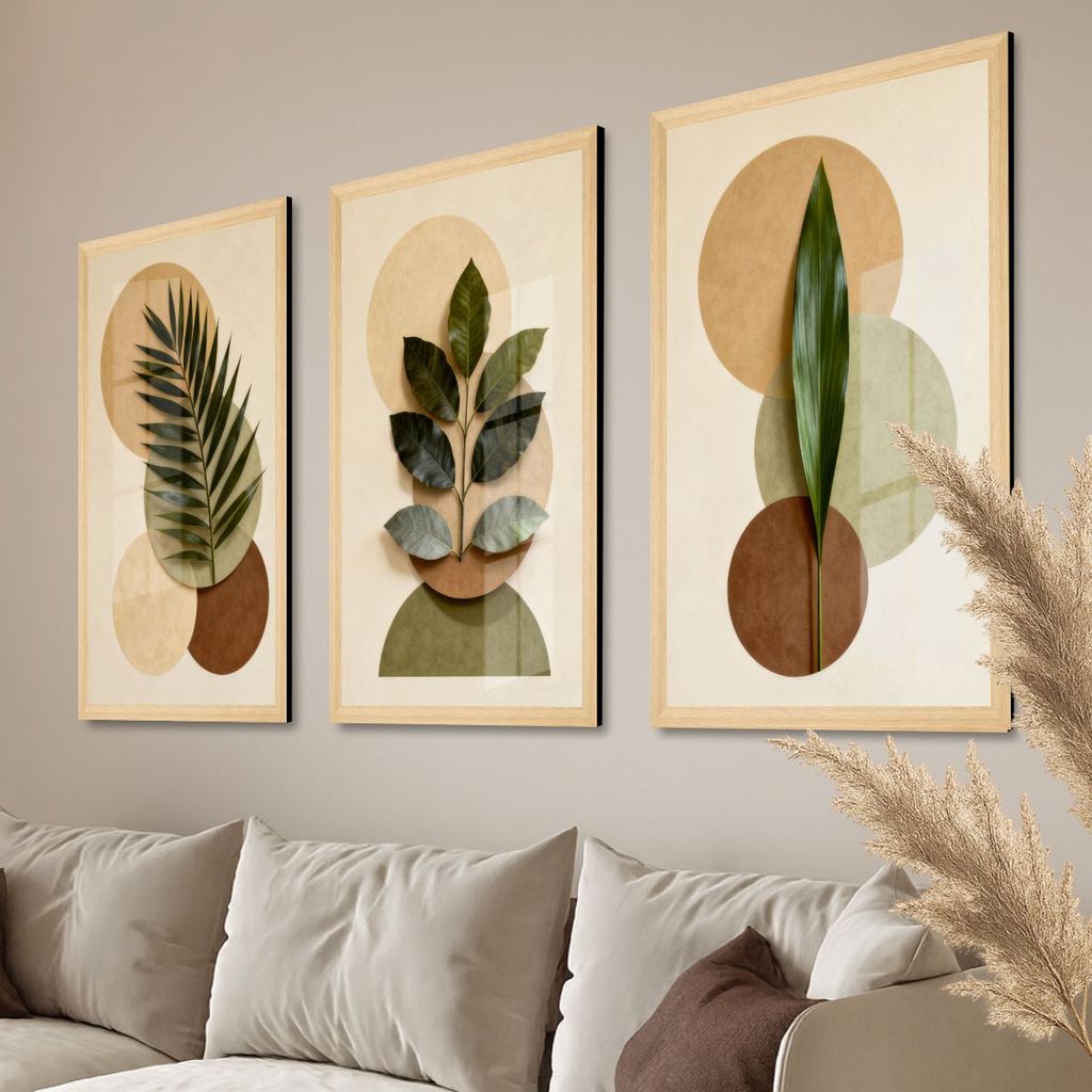 Kit Quadros Decorativos 3 Peças Folhagem Abstrato Clean Sala Quarto Escritório em Oferta na Shopee