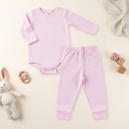 Conjunto Body E Calça Bebê Térmico Have Fun Felpado Flanelado