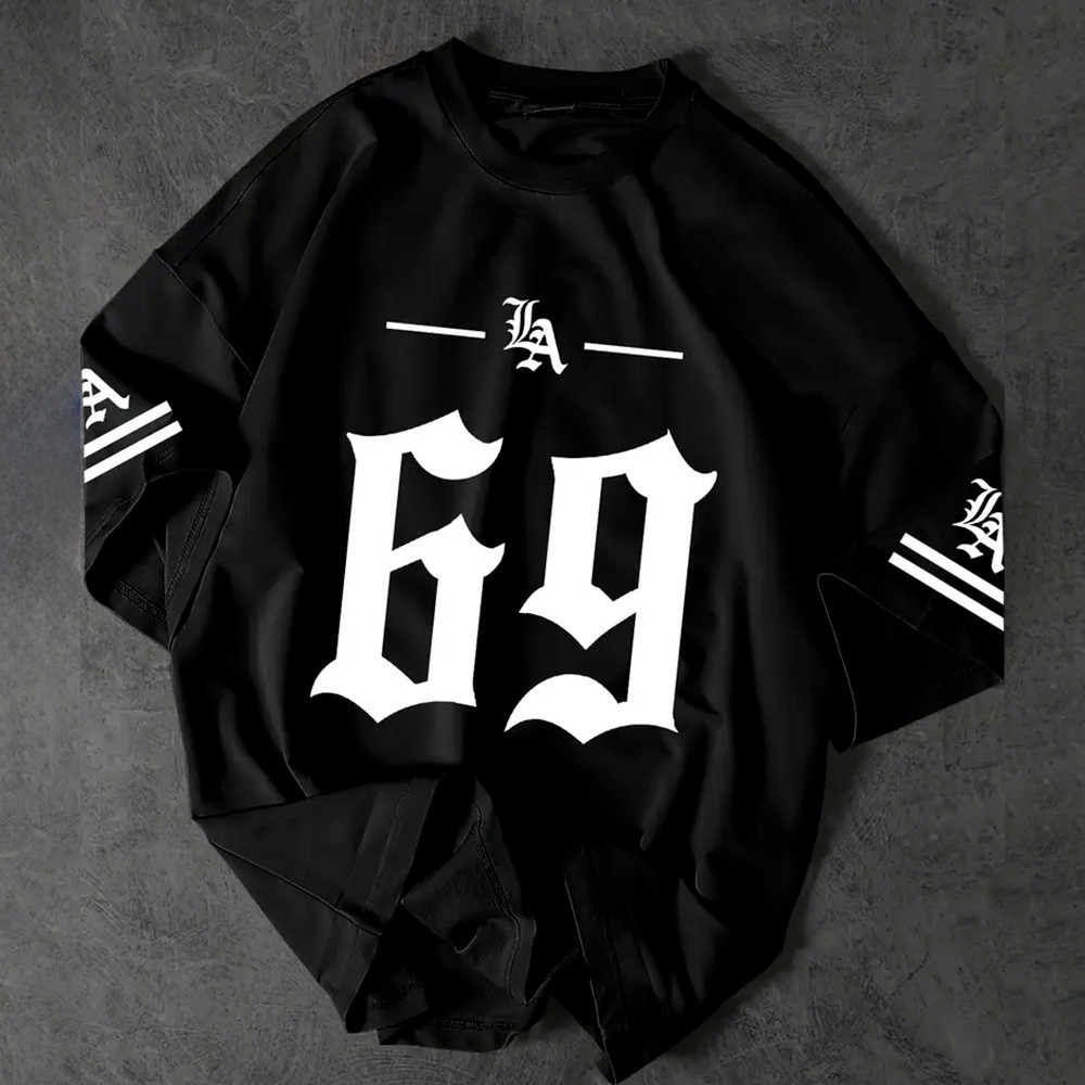 Camiseta  Oversized confortavel Camiseta Básica e Oversized Algodão Unissex LA 69 Los Angeles Number Basquete Exclusiva