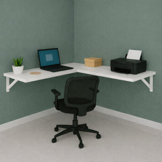 Escrivaninha em L Suspensa com suporte mão francesa ideal para estudo, escritório, bancada de apoio cor BRANCA 100% MDF em Oferta na Shopee