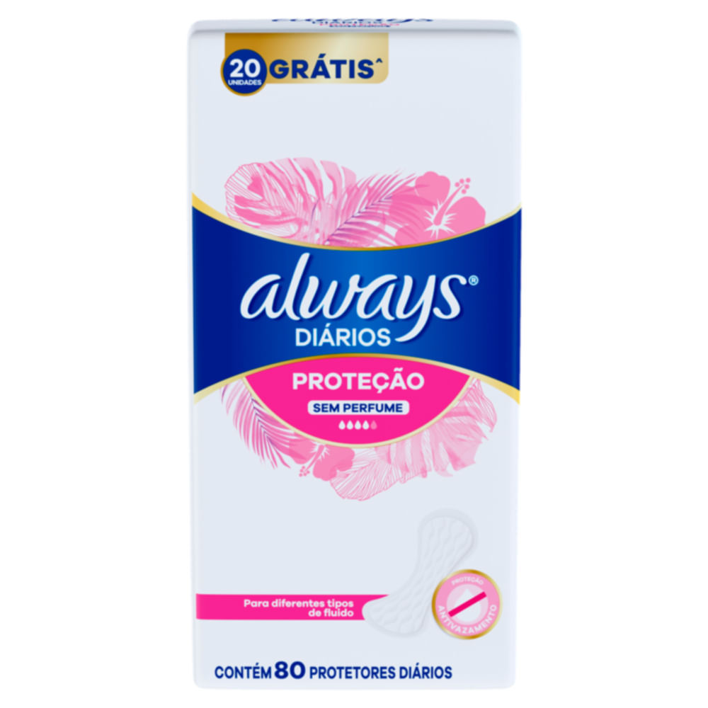Protetor Diário Always Diários Proteção Sem Perfume 80 Unidades