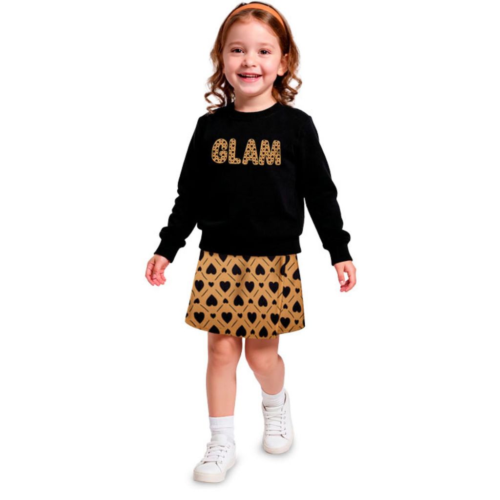 Conjunto Menina Blusa Moletom e Short Saia Estampado kyly