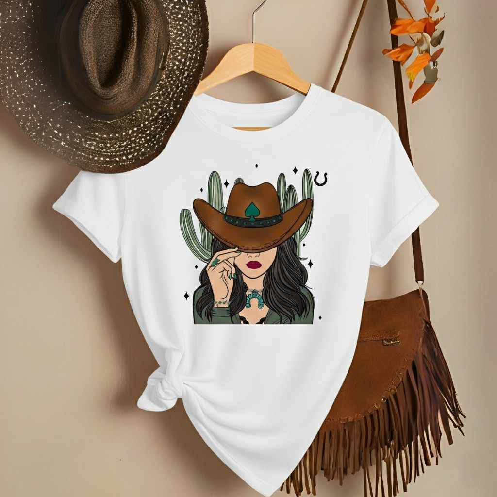 T-Shirt Casual  Feminina Country Camiseta Estampa Cowgirl 100% Algodão Premium Look Rodeio Fashion Western Sertanejo em Oferta na Shopee
