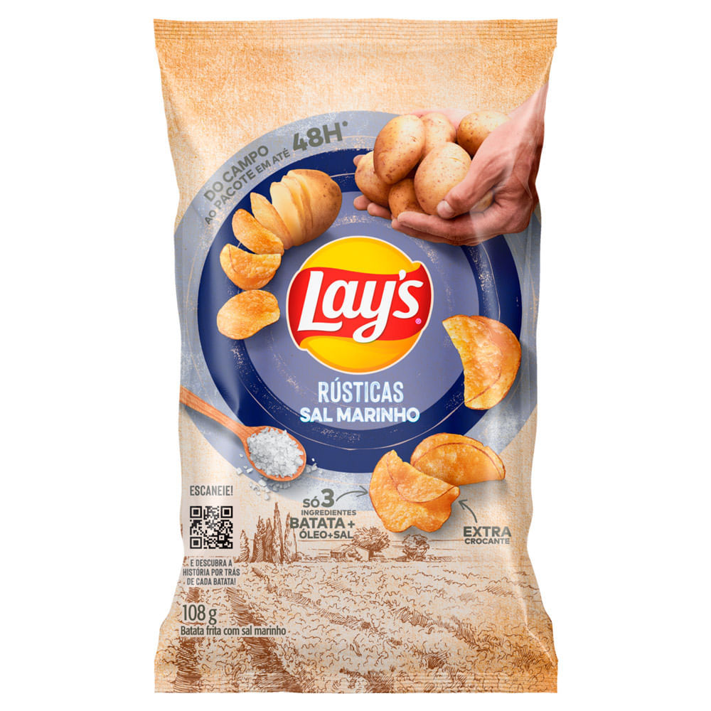 Batata Lays Rústicas Sal Marinho Extra Crocante 108g em Oferta na Shopee