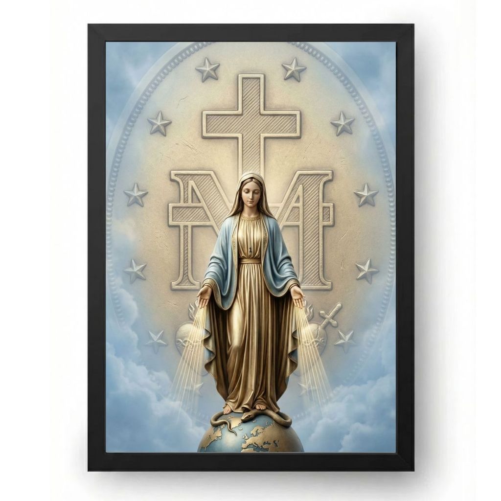 Quadro Placa Decorativa Nossa Senhora da Medalha Milagrosa Religioso Cristão Católico