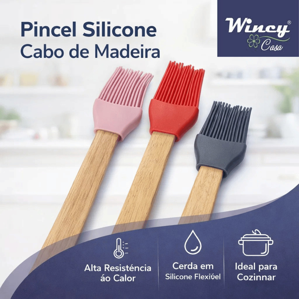 Kit 3 Pincel de Silicone Cabo de Madeira – Wincy Casa / Cozinha Confeitaria Assar Untar Utensílio