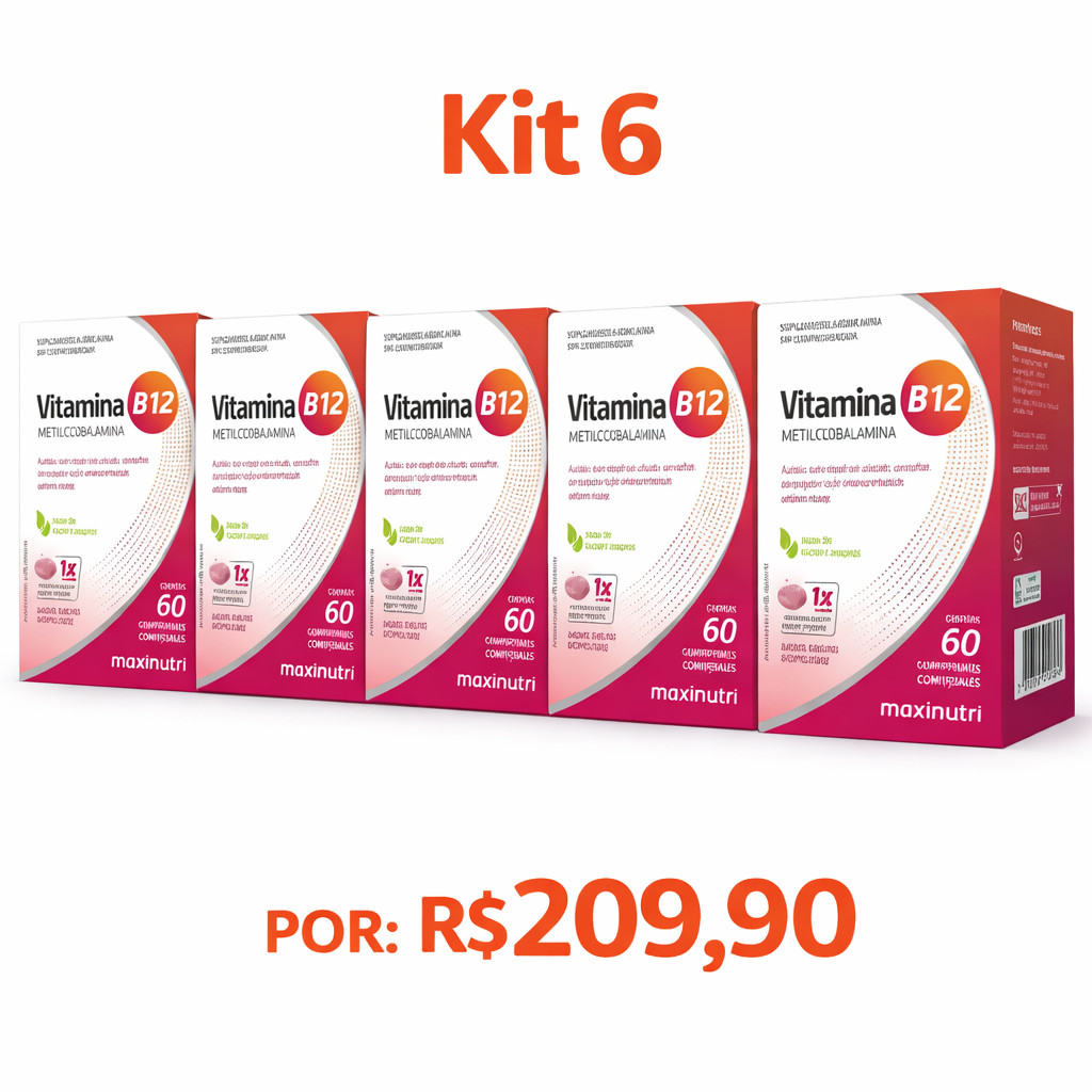 Kit 6 Vitamina B12 Mastigável Maxinutri Metilcobalamina 60 Comprimidos