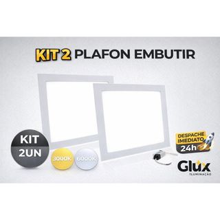 Kit 02 Painel Led 18w Quadrado Embutir No Gesso ALUMINIO Luz Branco Frio 6500k / Branco Quente 3000K