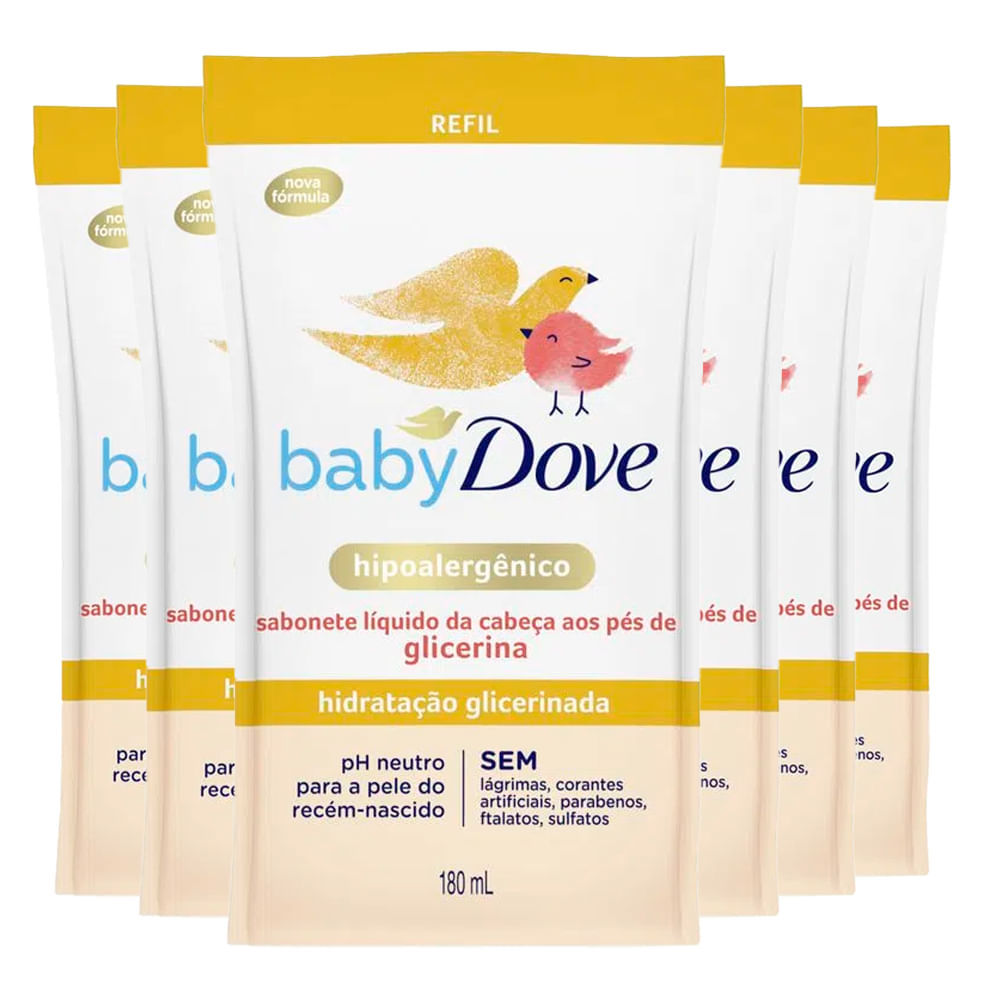 Kit Sabonete Líquido Dove Baby Refil Hidratação Glicerinada 180ml - 6 Unidades em Oferta na Shopee