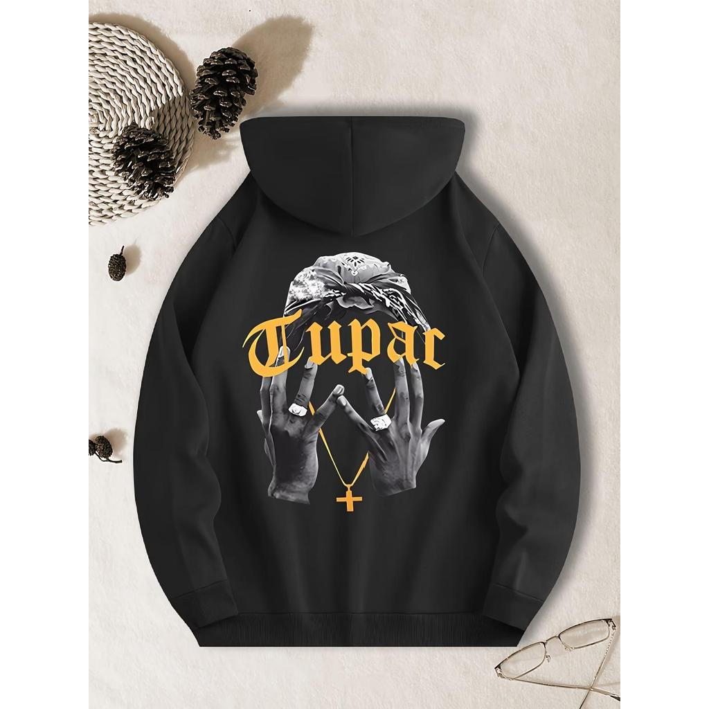 Blusa Casaco Moletom Frio Canguru Bolso Capuz Streetwear Casual Masculino Unissex Estampa Tupac Shakur Costa Over Rap