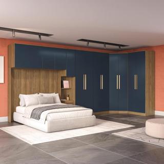 Quarto Modulado Kappesberg Adapt Nogueira/Azul Profundo 6 Peças 474cm x 185cm em Oferta na Shopee