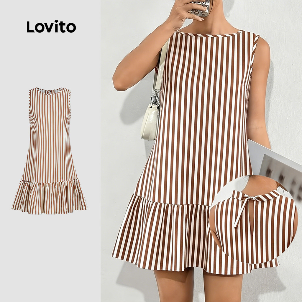 Lovito  Vestido Elegante Babado Confortável e Estiloso Primavera/verão Marrom para Mulheres L178ED1399 em Oferta na Shopee