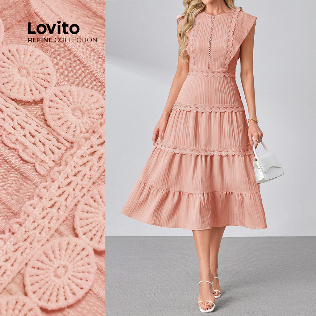 (Lovito Refine) Vestido Elegante com Babado Exagerado de Primavera/verão para mulheres LR23L074 em Oferta na Shopee