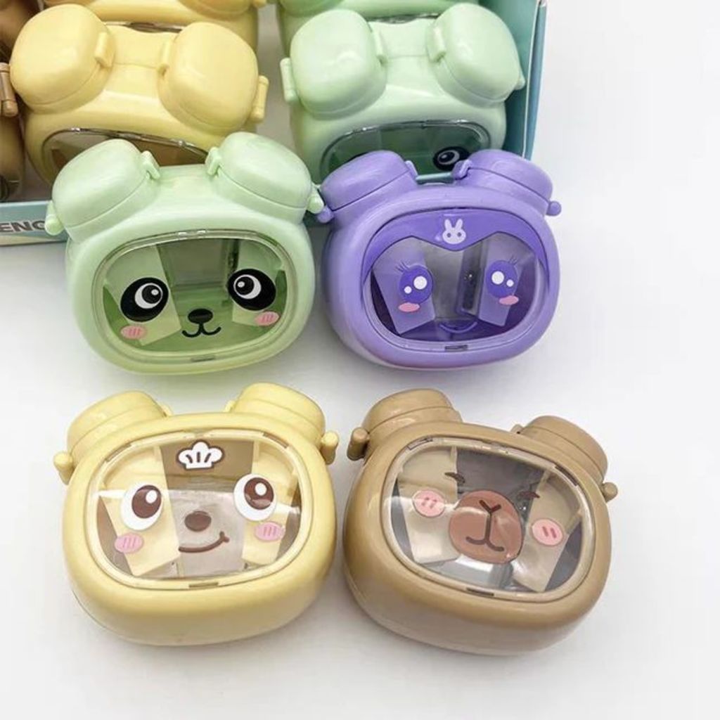 Apontador de Lápis Duplo com Reservatório Animais Fofos Urso Panda Capivara