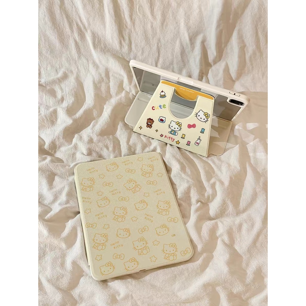 Case Capa Com olá gatinha Girar Função Flip para iPad7 8 9 10.2 Pol Air 4 5 6 10.9 Pol iPadPro Com Slot para Caneta