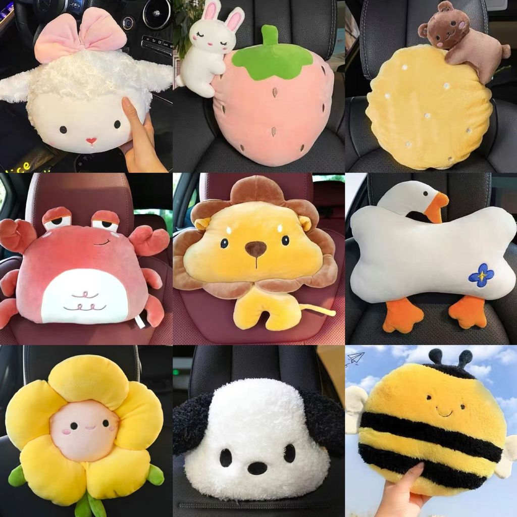 Travesseiro de pescoço para encosto de cabeça de carro, travesseiro fofo de desenho animado, assento esportivo, ferramen