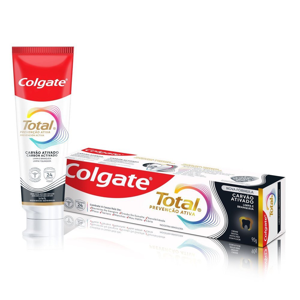 Creme Dental Colgate Total Prevenção Ativa Carvão Ativado 90g em Oferta na Shopee