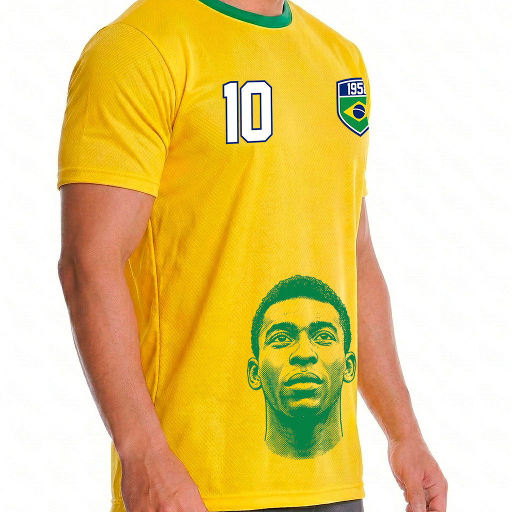Camisa Dry Fit Retrô Masculina Esportiva Brasil Futebol Copa Do Mundo 1958 Camiseta Proteção UV 50+