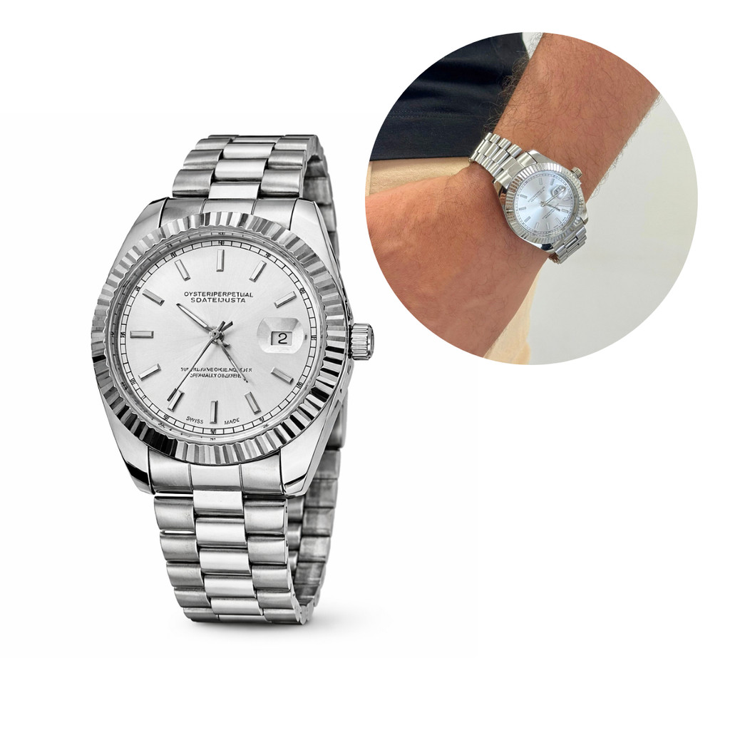 Relógio de Luxo Rx Masculino Aço Inox Data Fundo Branco/Preto